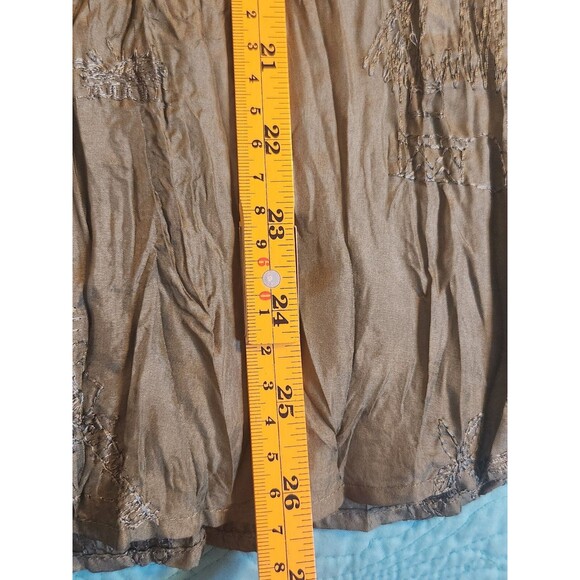 Chico's Size 1(10) Green Crinkle Silk Embroidered Long Sleeve Button Down Blouse - Picture 7 of 7